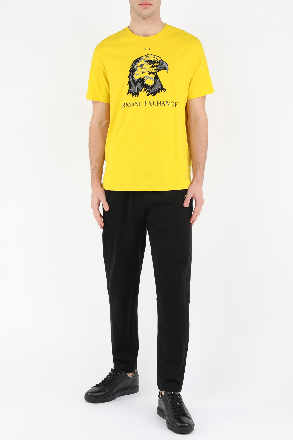 טי שירט עם סמל נשר ממותג בגוון צהוב